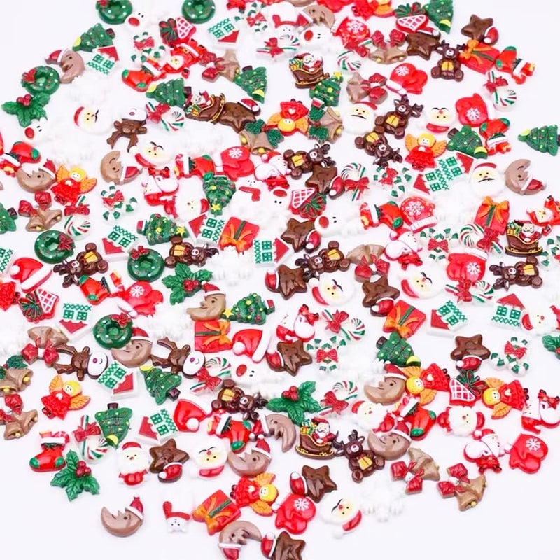 VETE 100pcs Christmas Slime Flatback Charms, Assorted Craft Resin Ornaments Miniature Ornaments Set, Santa Snowman Tree Bell Resin Decoration for Craft Making, Ornament Scrapbooking DIY Crafts - Image 2